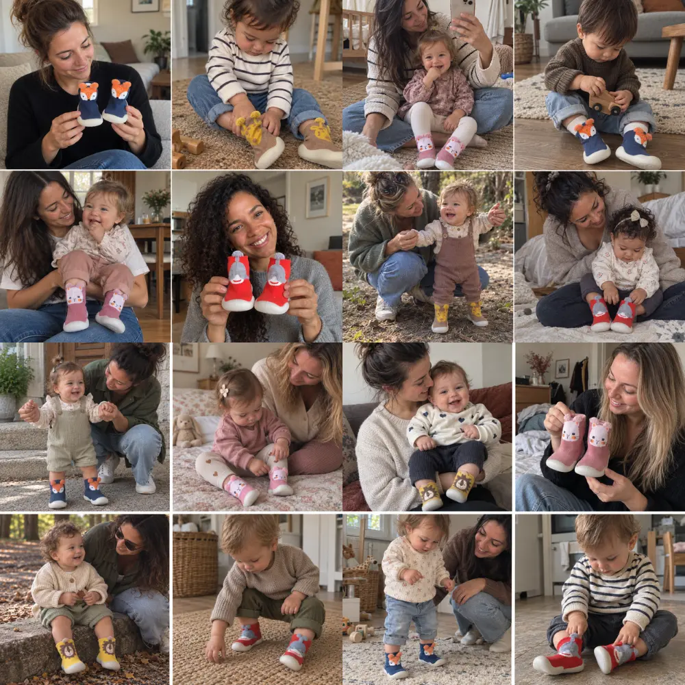 Des parents et leurs enfants chausses en Petit Gardien