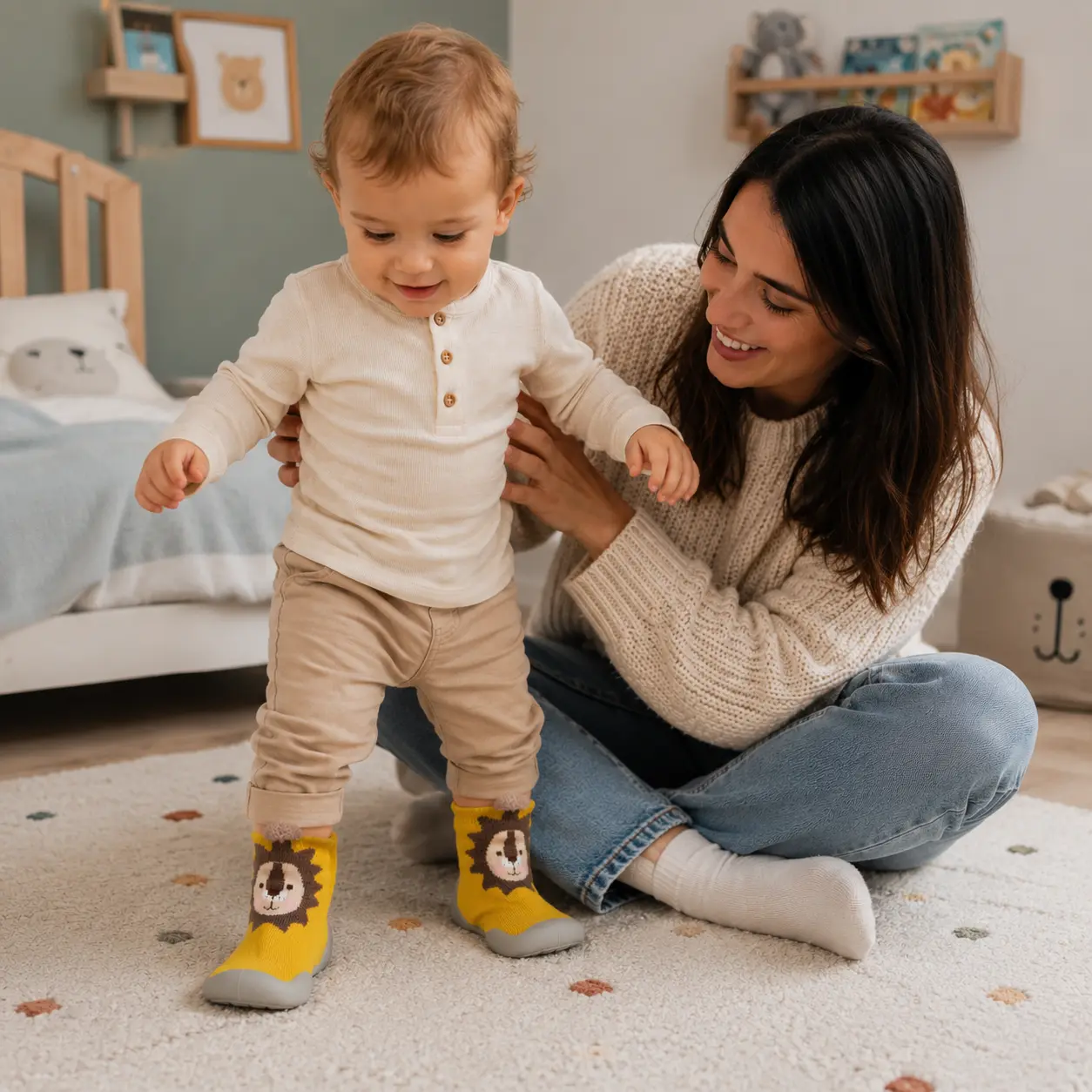 Une maman et son enfant complices, pieds heureux